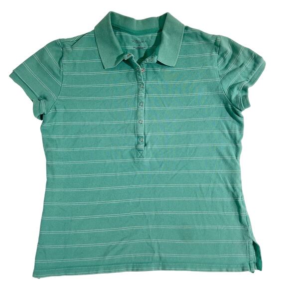 Sonoma Pullover Shirt Woman's Medium 6 Metal Snap Buttons Henley Light Green - Picture 1 of 11